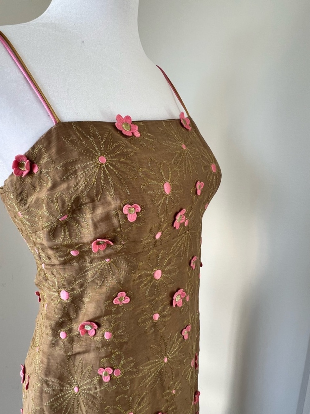 TOCCA Brown Midi Dress with Pink Floral Appliqué - Picture 2 of 4
